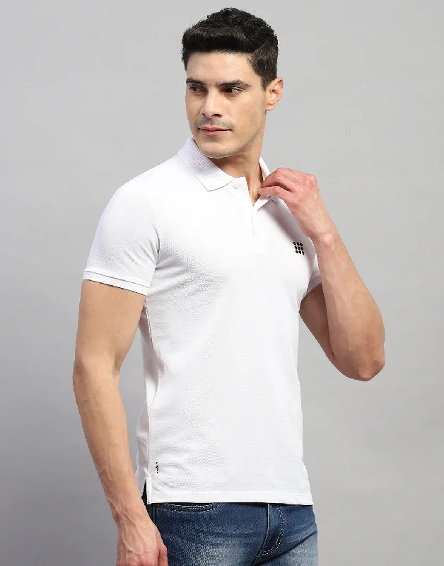 Men White Solid Polo Collar Half Sleeve T-Shirt