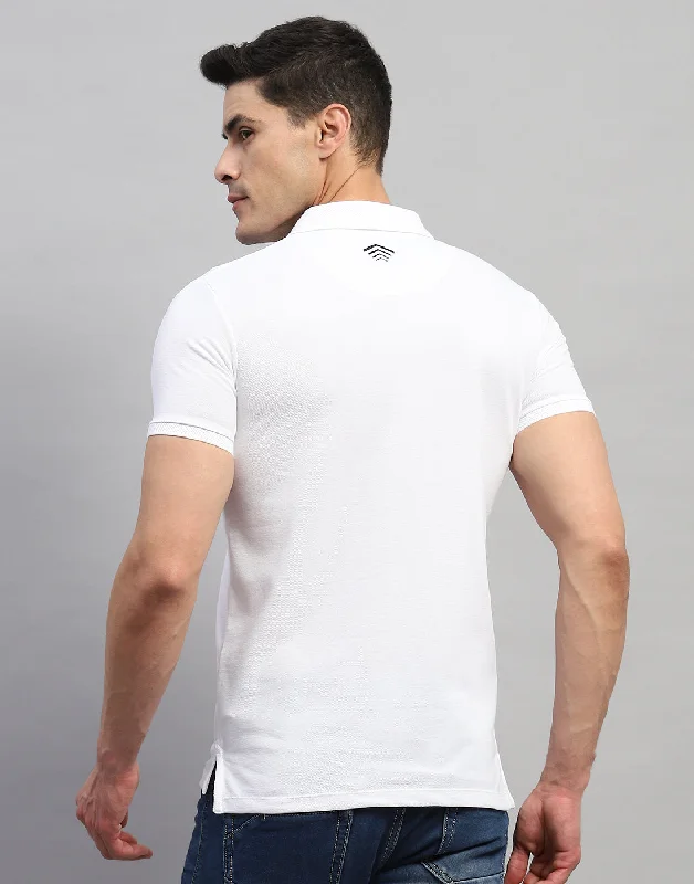 Men White Solid Polo Collar Half Sleeve T-Shirt