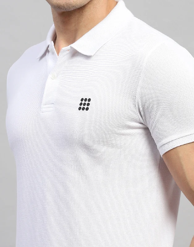 Men White Solid Polo Collar Half Sleeve T-Shirt