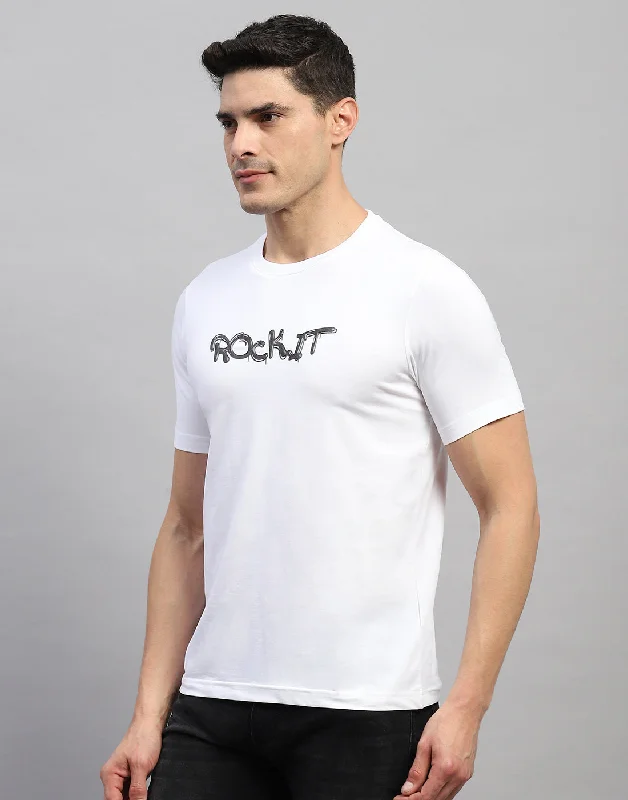 Men White Solid Round Neck Half Sleeve T-Shirt