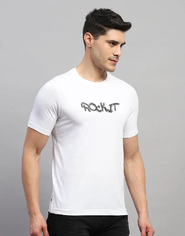 Men White Solid Round Neck Half Sleeve T-Shirt