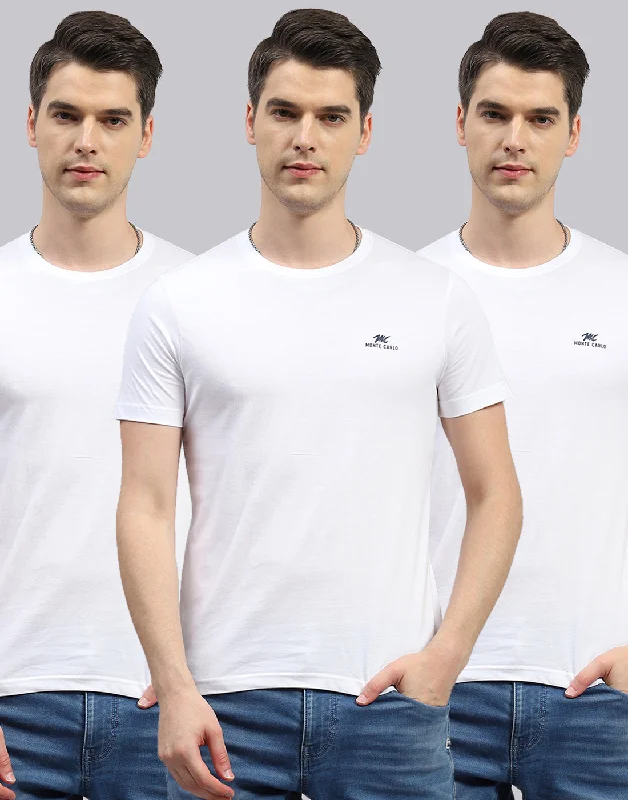 Men White Solid Round Neck Half Sleeve T-Shirt (Pack of 3)