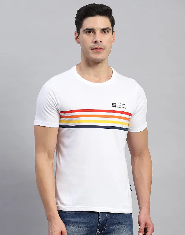 Men White Stripe Round Neck Half Sleeve T-Shirt