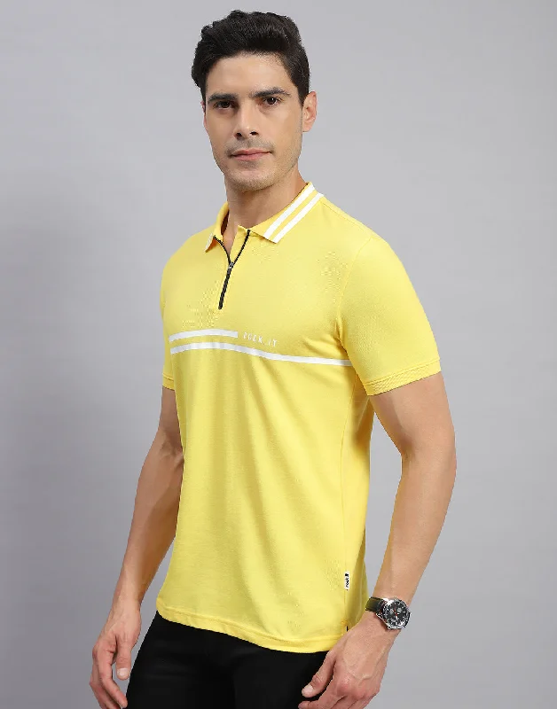 Men Yellow Solid Collar Half Sleeve T-Shirt