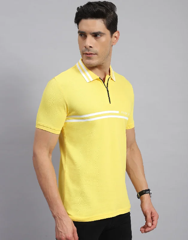 Men Yellow Solid Collar Half Sleeve T-Shirt