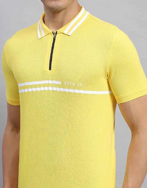 Men Yellow Solid Collar Half Sleeve T-Shirt