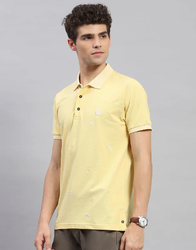 Men Yellow Solid Polo Collar Half Sleeve T-Shirt