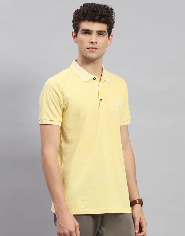 Men Yellow Solid Polo Collar Half Sleeve T-Shirt