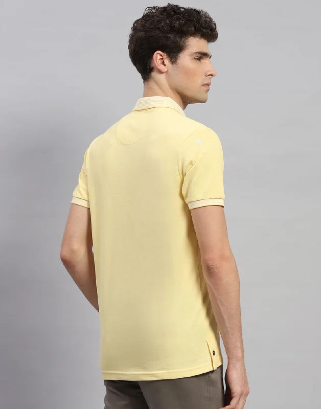 Men Yellow Solid Polo Collar Half Sleeve T-Shirt