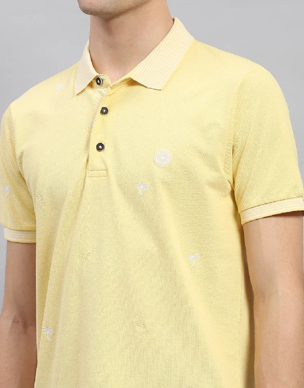 Men Yellow Solid Polo Collar Half Sleeve T-Shirt