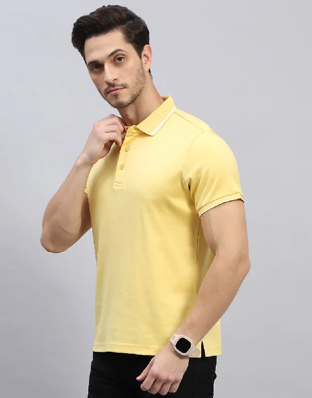 Men Yellow Solid Polo Collar Half Sleeve T-Shirt