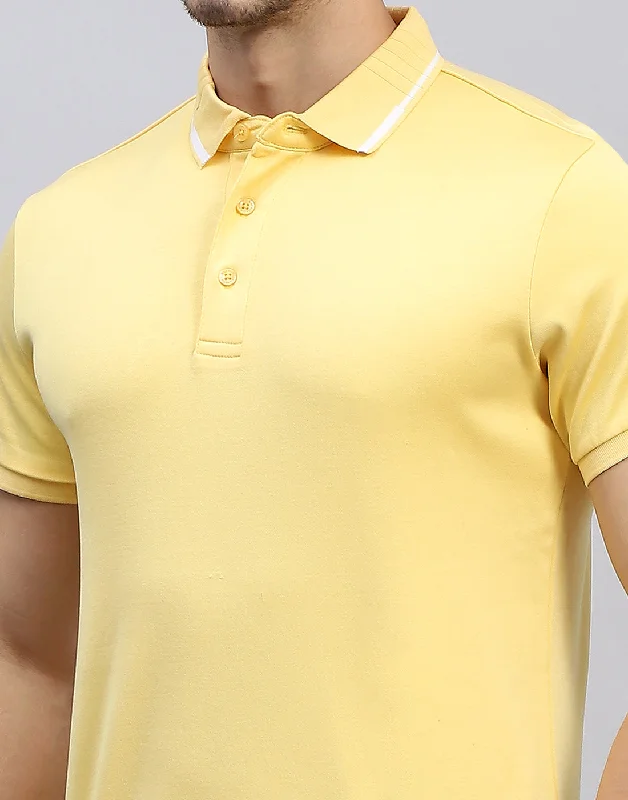 Men Yellow Solid Polo Collar Half Sleeve T-Shirt