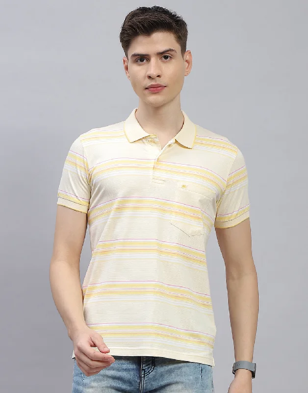 Men Yellow Stripe Polo Collar Half Sleeve T-Shirt