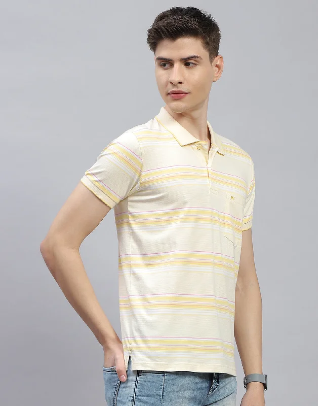 Men Yellow Stripe Polo Collar Half Sleeve T-Shirt