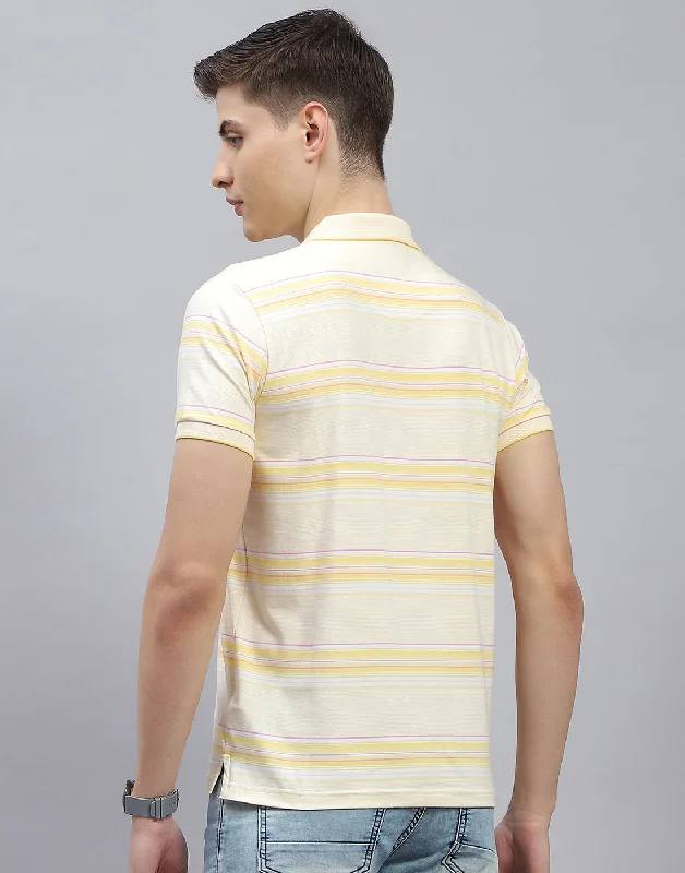 Men Yellow Stripe Polo Collar Half Sleeve T-Shirt