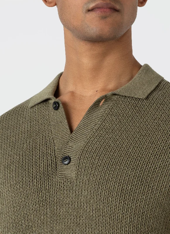 Men's Textured Knit Polo Shirt in Khaki