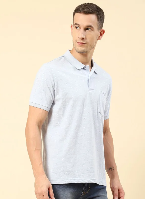 Men Blue Jaquard T-Shirt