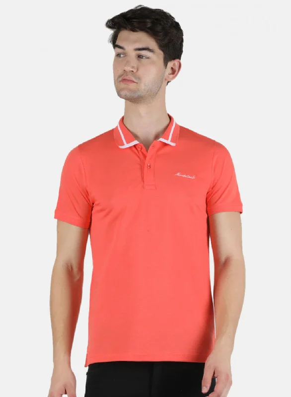 Men Peach Plain T-Shirt