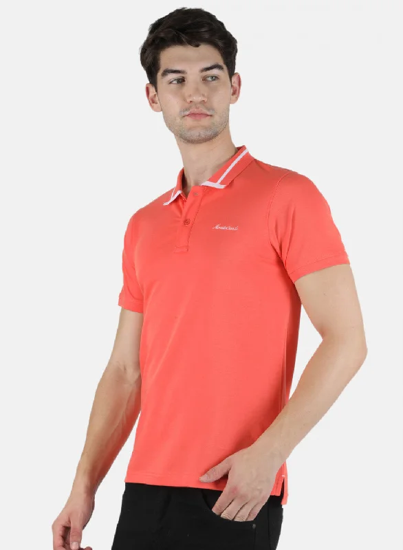 Men Peach Plain T-Shirt