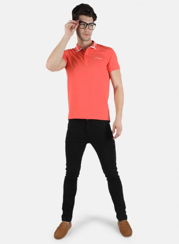 Men Peach Plain T-Shirt