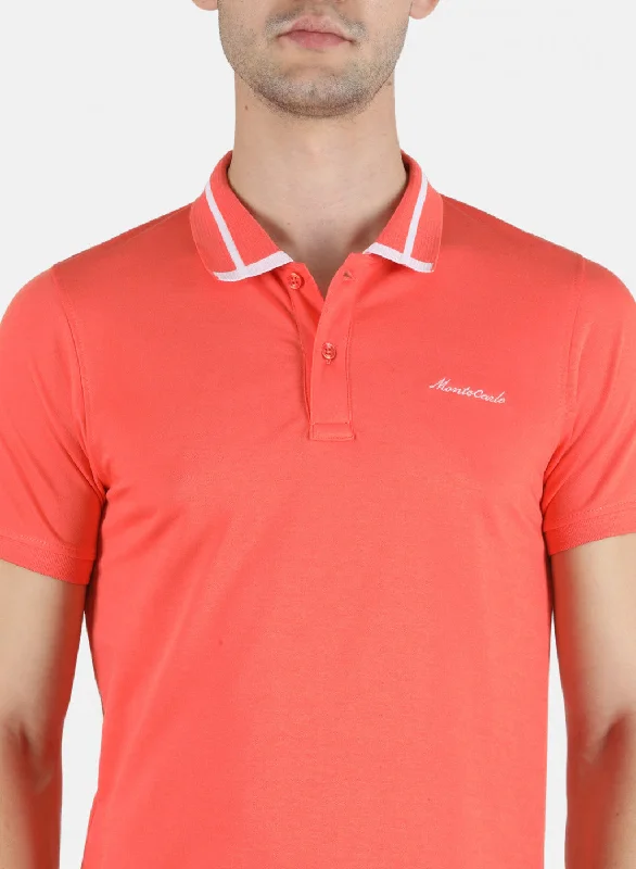 Men Peach Plain T-Shirt