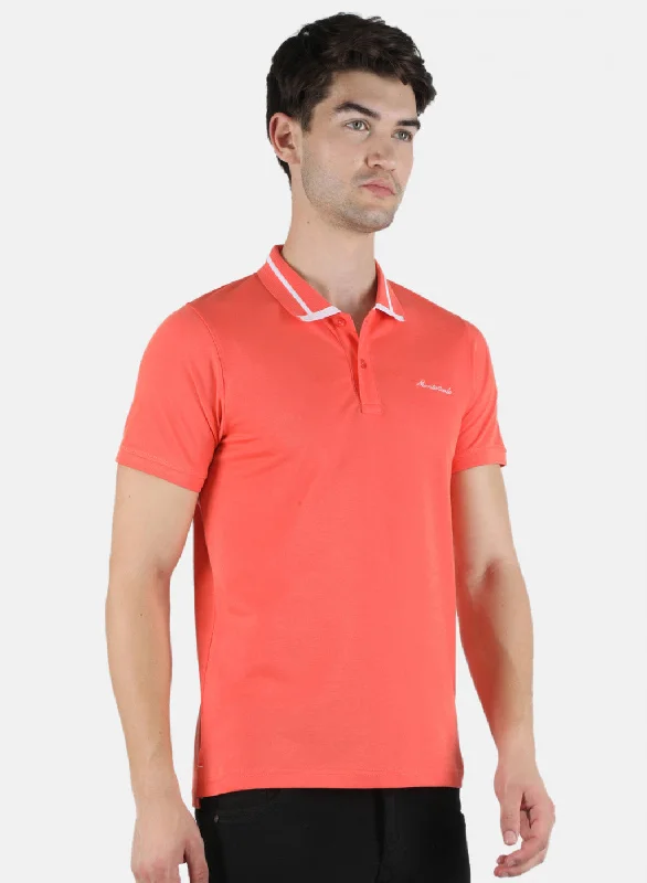 Men Peach Plain T-Shirt