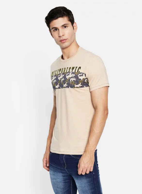 Mens Peach Printed T-Shirt