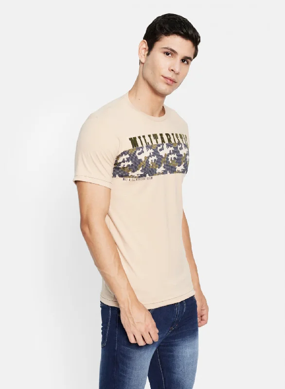 Mens Peach Printed T-Shirt