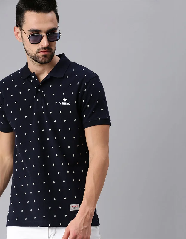 Navy Printed Polo T-Shirt