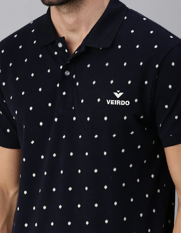 Navy Printed Polo T-Shirt