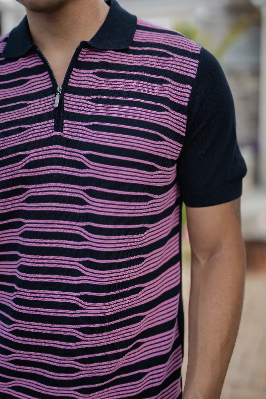 Navy with Pink Short Sleeve Knit Polo