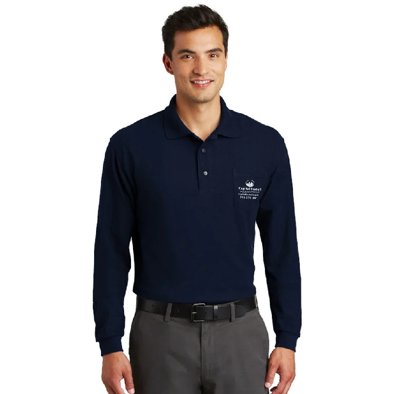 Port Authority Silk Touch Long Sleeve Polo With Pocket, Printed