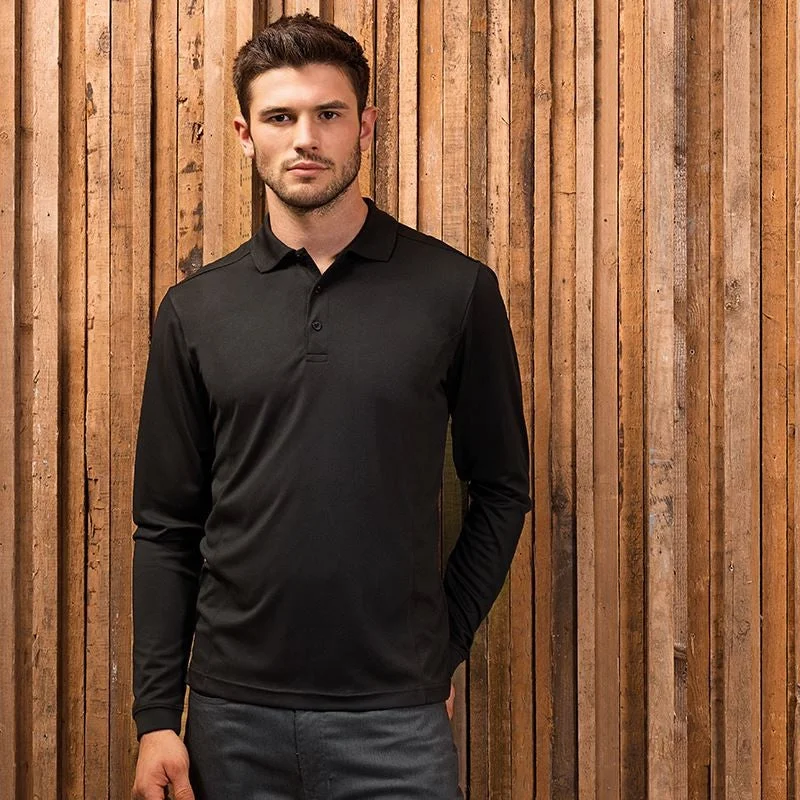 Long Sleeve Coolchecker Pique Polo Shirt | BLACK