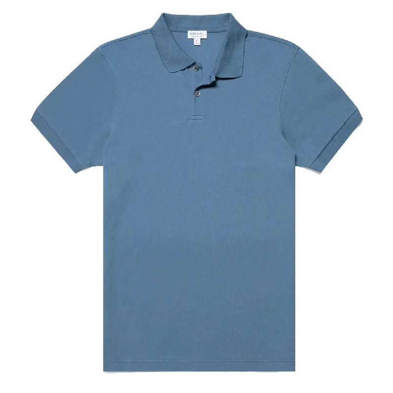 Sunspel Pique Polo Shirt Bluestone