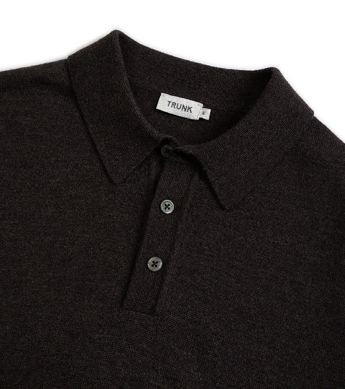 Trunk Enford Merino Knit Long Sleeve Polo Shirt: Mole Brown