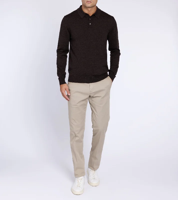 Trunk Enford Merino Knit Long Sleeve Polo Shirt: Mole Brown