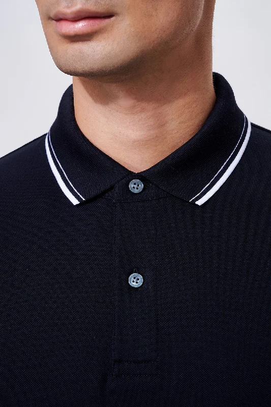 VISDRY™ Pique Tipped Polo | Black BKFD01