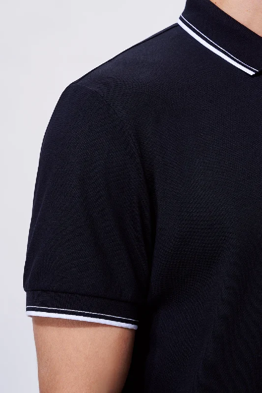 VISDRY™ Pique Tipped Polo | Black BKFD01