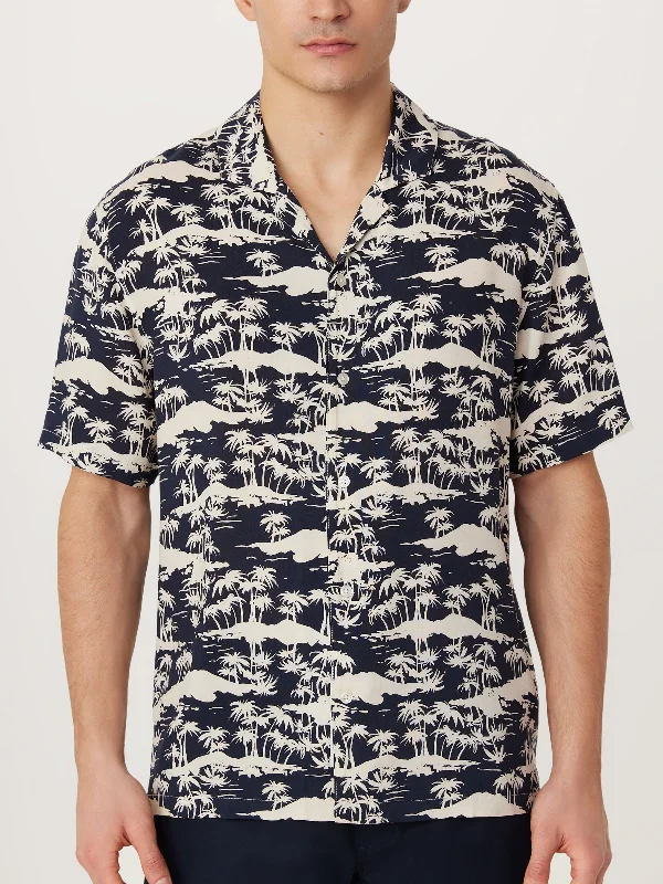 The Printed Camp Collar Shirt in Washed Black