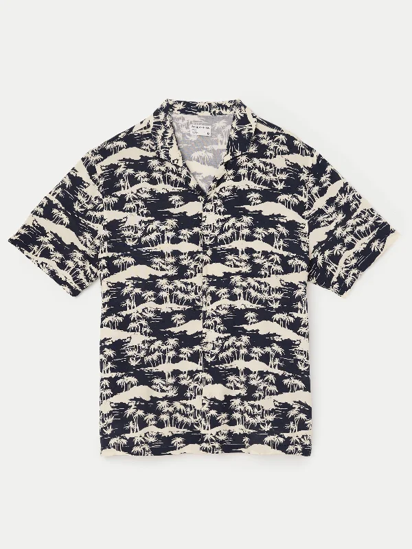 The Printed Camp Collar Shirt in Washed Black