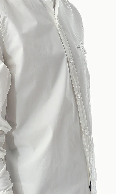 35683 Mandarin Buttoned Collar Soft Cotton Shirt Off White