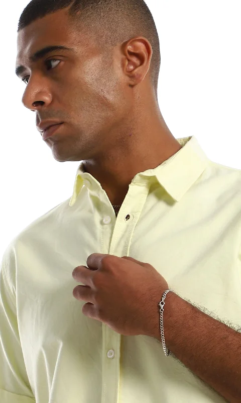 97852 Casual Half Sleeves Plain Shirt - Pale Yellow