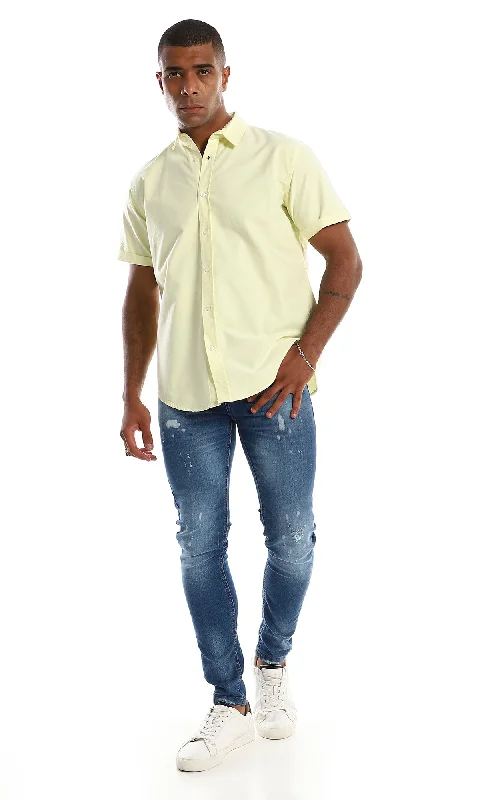 97852 Casual Half Sleeves Plain Shirt - Pale Yellow