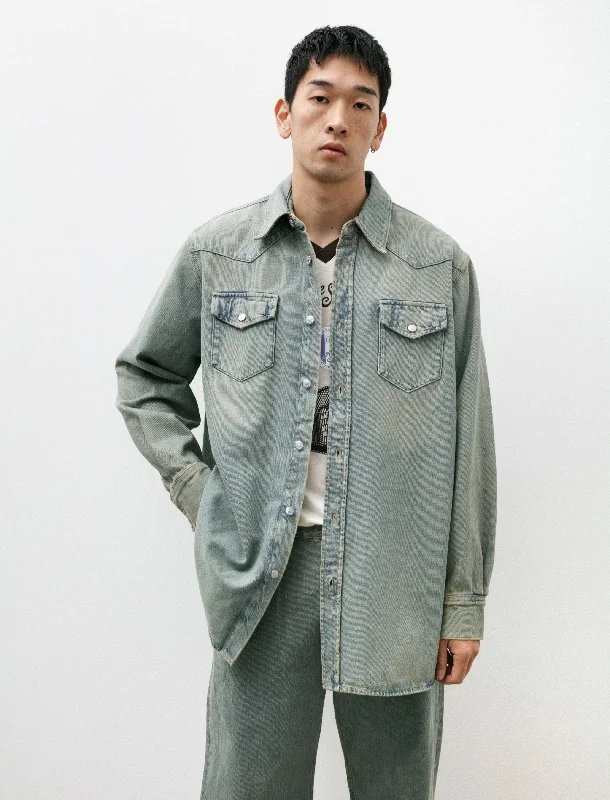 Relaxed Fit Denim Shirt Blue Beige