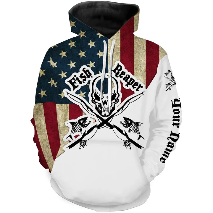 BlueJose Fish Reaper American Flag Patriotic Custom Name 3D Hoodie