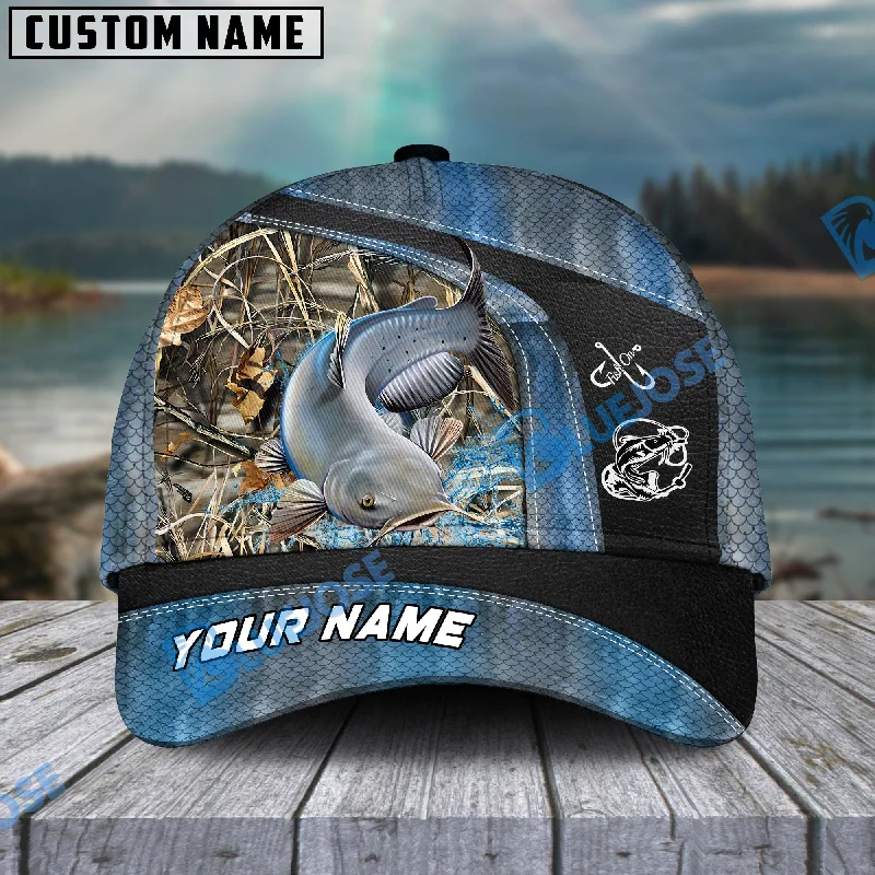 BlueJose Personalized Catfish Fishing Skin Bling Leather Pattern Classic 3D Cap