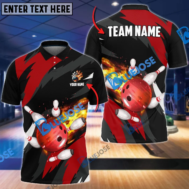 BlueJoses Bowling And Pins Flaming Throw Customized Name 3D Shirt ( 6 Colors)