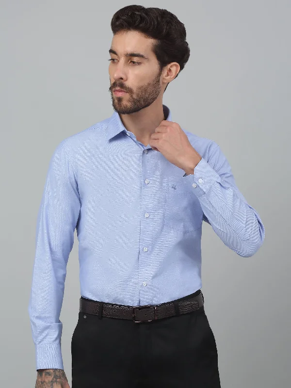 Cantabil Blue Self Design Full Sleeve Formal Shirt For Men