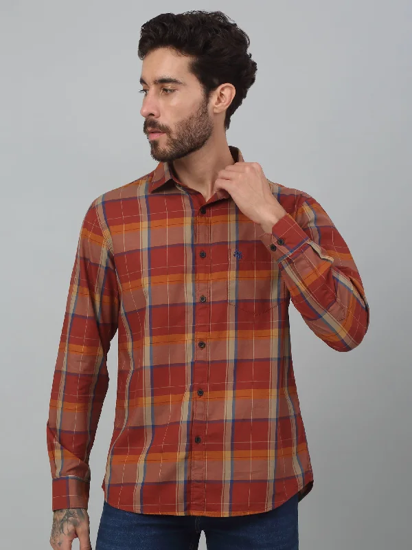 Cantabil Brown Checkered Full Sleeve Casual Shirt For Men