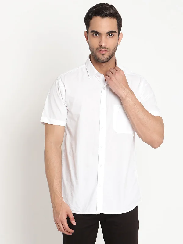 Cantabil Men Cotton Solid White Half Sleeve Casual Shirt for Men with Pocket